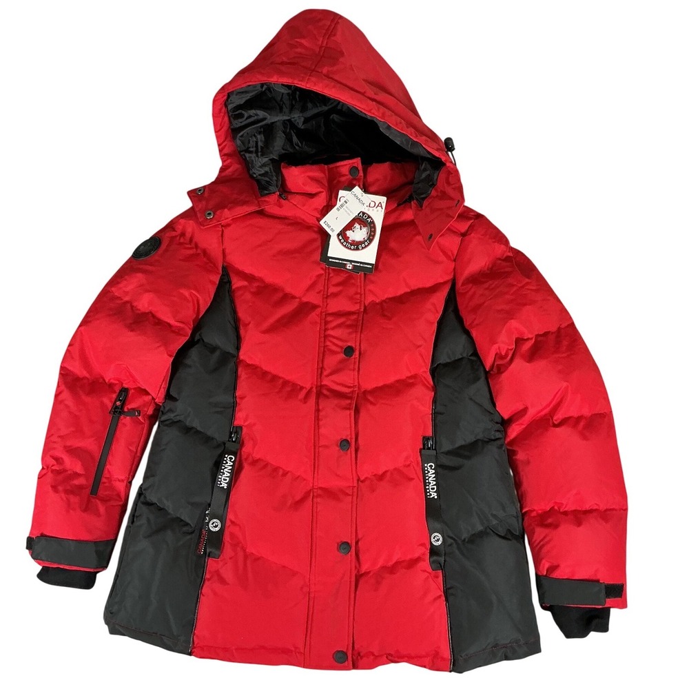 Canada Weathergear Womens Red Black Puffer Parka Jacket Hooded Large‎ NWT